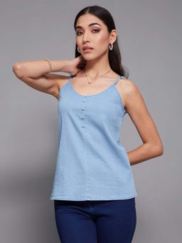 Miss Chase - Women'S Light Blue Straight Clean Look Regular Denim Top