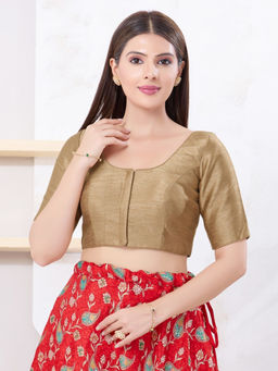VAMAS - THE DESIGNER BLOUSES - Gold Women Round Neck Padded Stitched Blouse