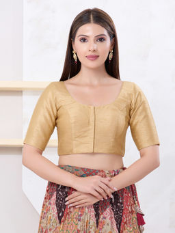 VAMAS - THE DESIGNER BLOUSES - Gold Women Round Neck Padded Stitched Blouse