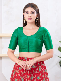 VAMAS - THE DESIGNER BLOUSES - Green Women Round Neck Padded Stitched Blouse