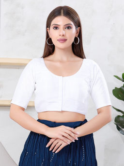 VAMAS - THE DESIGNER BLOUSES - White Women Round Neck Padded Stitched Blouse