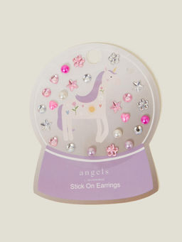 Accessorize London - Girls Unicorn Snowglobe Stick On Earrings (Pack of 12)