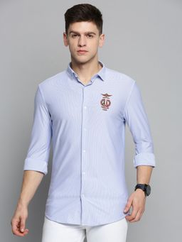 SHOWOFFFF - Mens Spread Collar Blue Self Design Shirt