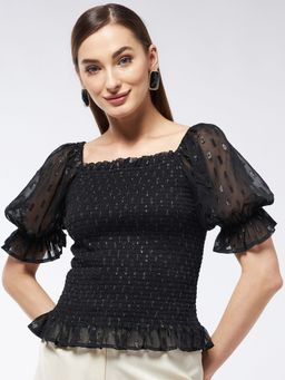 Magre - Black Lurex smoked Crop Top