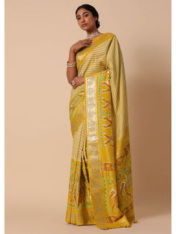 KALKI FASHION - Dola Silk Foil Printed Border Yellow Patola Saree and Unstitched Blouse
