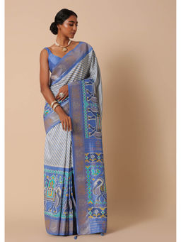 KALKI FASHION - Silk Foil Worked Border Purple Patola Saree with Unstitched Blouse