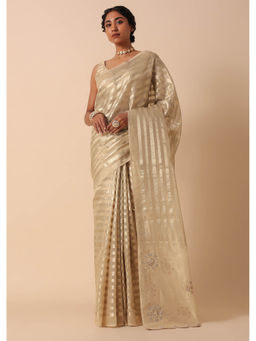 KALKI FASHION - Gota Patti and Cutdana Butti Work Gold Silk Saree with Unstitched Blouse