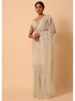 KALKI FASHION - Organza with Cutdana Work Mouse Grey Sequin Saree with Unstitched Blouse