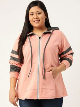 theRebelinme - Plus Size Women Pink and Grey Color Block Jacket