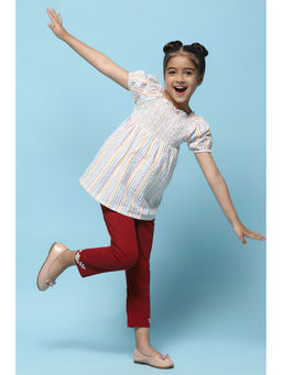 Biba - Maroon Embroidered Regular Fit Capri