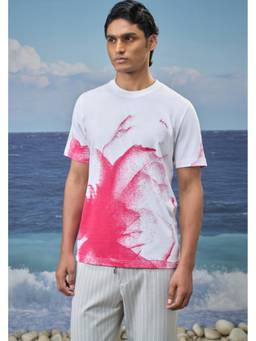 Genes Lecoanet Hemant - White Premium Cotton Single Jersey Dotted Abstract Print T-Shirt
