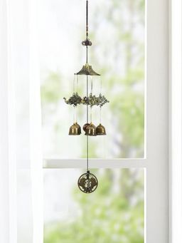 At Home by Nilkamal - Hanging Peacock Garden Medium Wind Chime - Gold