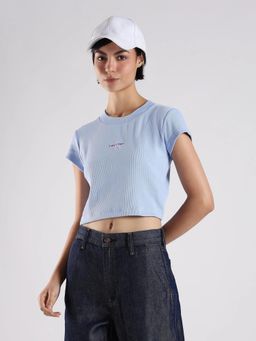 Calvin Klein - Blue Textured Slim Fit Cotton T-Shirt