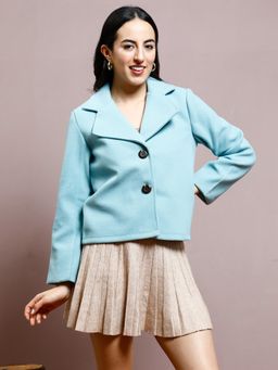 AAREIN - Pastel Blue Long Sleeves Polyester Smart Oversized Womens Blazers