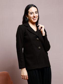 AAREIN - Black Long Sleeves Polyester Smart Casual Solid Womens Blazers