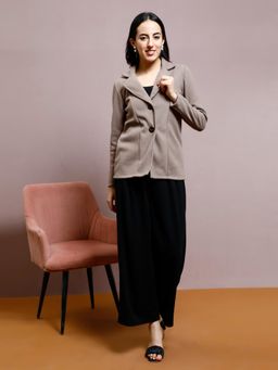 AAREIN - Brown Long Sleeves Polyester Smart Casual Solid Womens Blazers