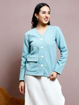 AAREIN - Pastel Blue Long Sleeves Polyester Smart Womens Blazers