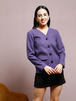 AAREIN - Purple Blue Long Sleeves Polyester Smart Womens Blazers