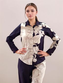 Zink London - Womens Navy Blue Stripes Long Sleeves Shirt