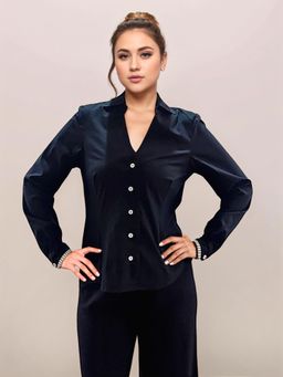 Zink London - Womens Black Solid Long Sleeves Shirt