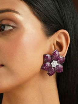 The Jewel Factor - 18K Yellow Gold Plated Purple & White Crystal Rue Earrings