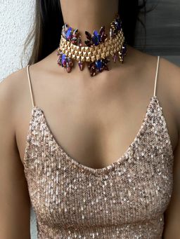 The Jewel Factor - 18K Yellow Gold Plated Purple Crystal Oceana Choker Necklace