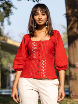Okhai - Love Bird Hand Embroidered Short Top
