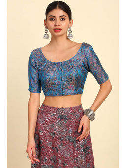 Soch - Womens Blue Paisley Woven Design Silk Blend Padded Stitched Blouse