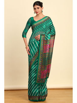 Soch - Womens Green Leheriya Printed Chiffon Saree with Unstitched Blouse