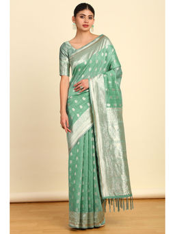 Soch - Womens Light Green Woven Design Jacquard Weave Tussar Saree with Unstitched Blouse