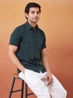 Fabindia - Green Printed Slim Fit Shirt