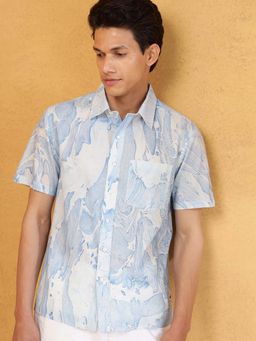 Fabindia - Blue Printed Straight Fit Shirt
