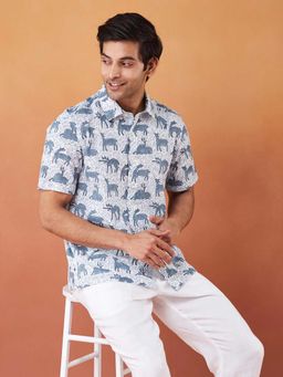 Fabindia - White Printed Straight Fit Shirt