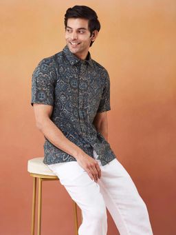 Fabindia - Blue Printed Straight Fit Shirt
