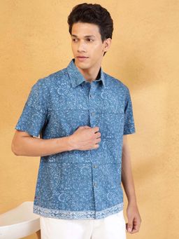 Fabindia - Blue Printed Straight Fit Shirt