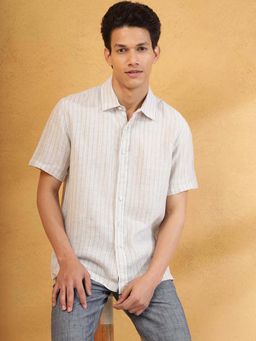 Fabindia - Off White Stripes Straight Fit Shirt