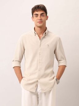 U.S. Polo Assn. Denim Co. - Beige Solid Regular Fit Shirt