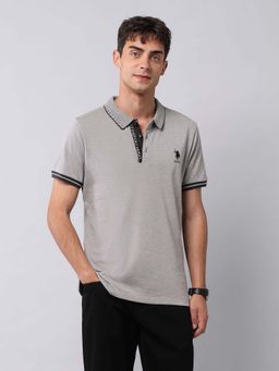 U.S. Polo Assn. Denim Co. - Grey Self Design Slim Fit T-Shirt