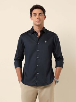 U.S. POLO ASSN. - Navy Blue Solid Regular Fit Shirt