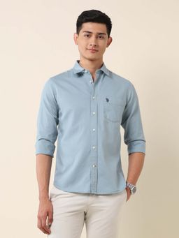 U.S. POLO ASSN. - Blue Solid Regular Fit Shirt