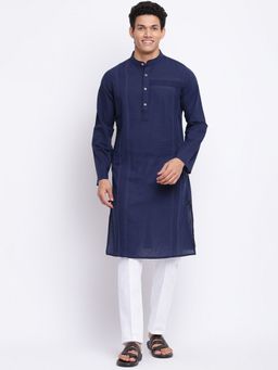 Fabindia - Navy Blue Cotton Pintucks Long Kurta