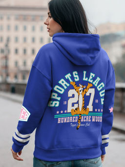 Bewakoof - Official Disney Women's Blue Lolite Sports League Graphic Printed Oversized Hoodies