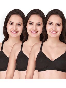 Floret - Pack Of 3 Solid Full - Coverage Cotton Bras - Black
