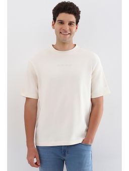 Allen Solly - Men Cream Solid Crew Neck Graphic T-Shirts