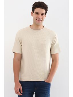 Allen Solly - Men Beige Textured Crew Neck T-Shirt