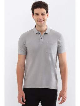 Allen Solly - Men Grey Textured Polo T-Shirt