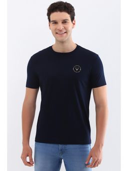 Allen Solly - Men Navy Blue Solid Crew Neck T-Shirt