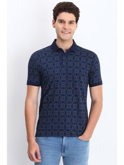 Allen Solly - Men Navy Blue Print Polo T-Shirt