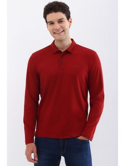 Allen Solly - Men Red Textured Polo T-Shirt