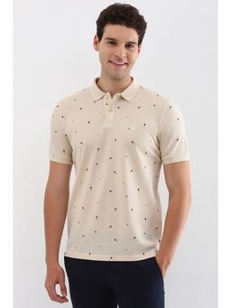 Allen Solly - Men Beige Print Polo T-Shirt